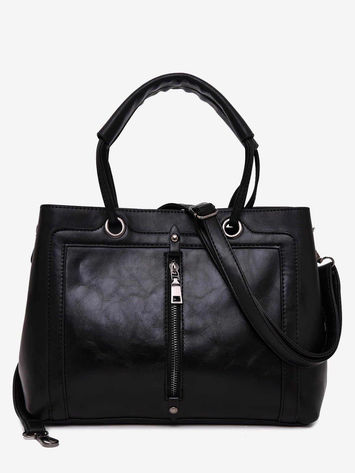 [38 OFF] Zipper Detailed Faux Leather Tote Bag Rosegal