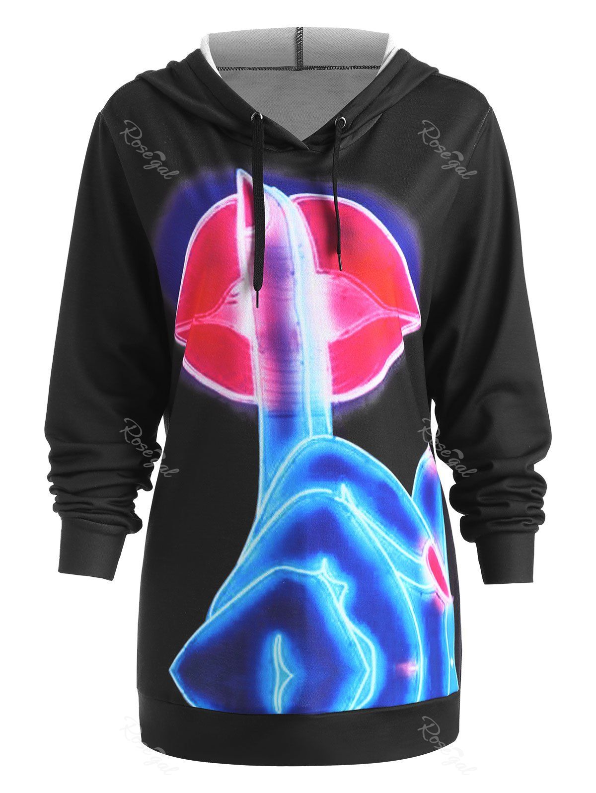 

Plus Size Gesture Lips Print Hoodie, Black