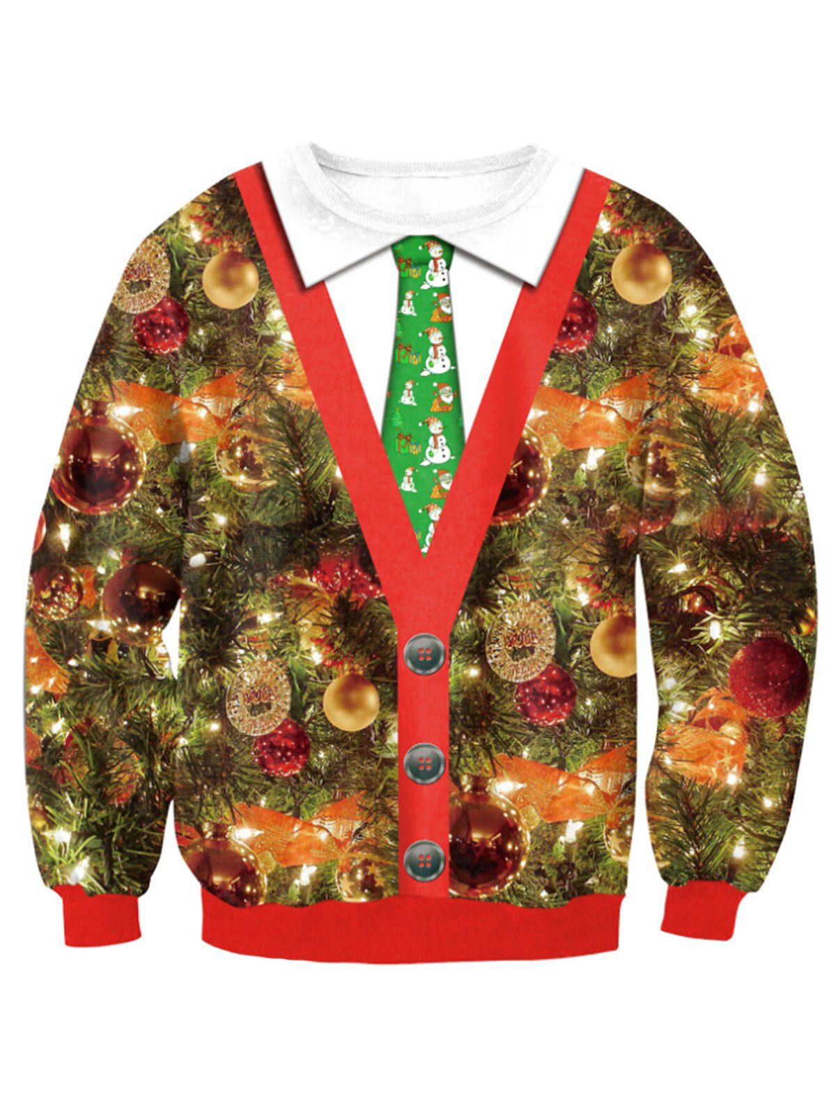 

Christmas Tree Print Drop Shoulder Sweatshirt, Colormix