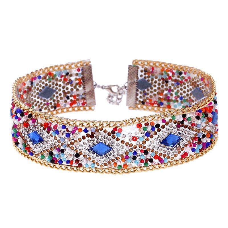 

Rhinestones Colorful Wide Choker, Colormix