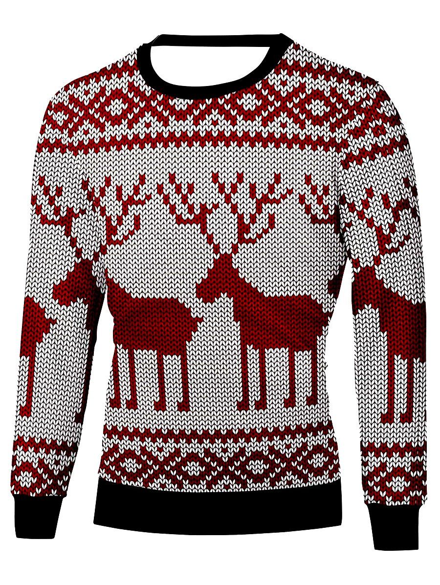

Christmas Reindeer Print Crew Neck Sweatshirt, Red