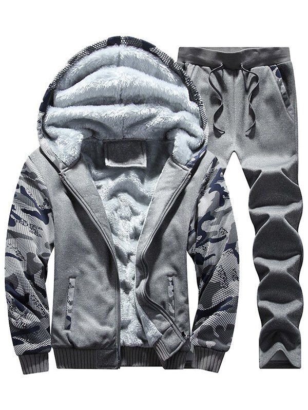 

Flocking Camouflage Hoodie and Sweatpants Tracksuit, Deep gray