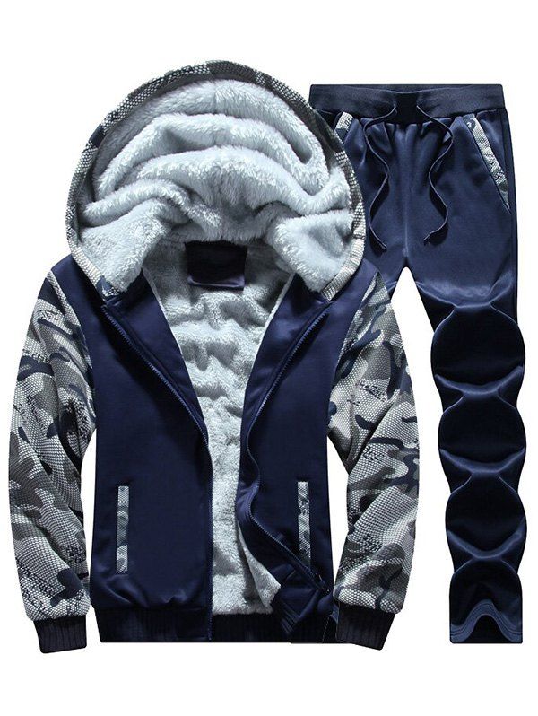 

Flocking Camouflage Hoodie and Sweatpants Tracksuit, Purplish blue