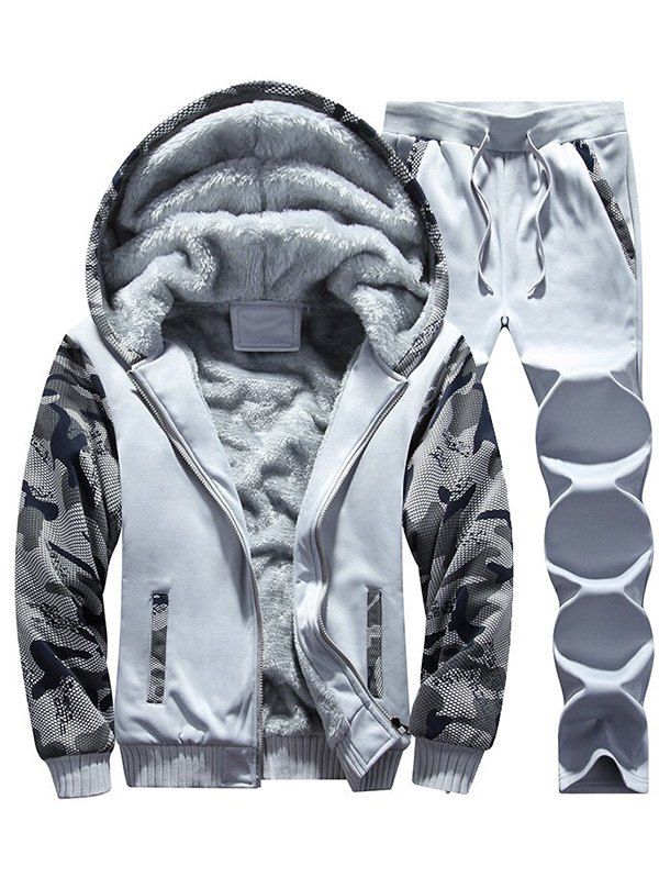 

Flocking Camouflage Hoodie and Sweatpants Tracksuit, Light gray