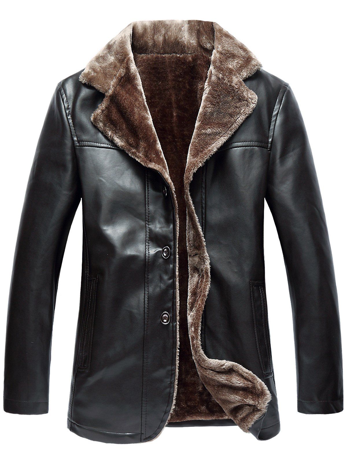 

Single Breasted Fleece PU Leather Jacket, Espresso
