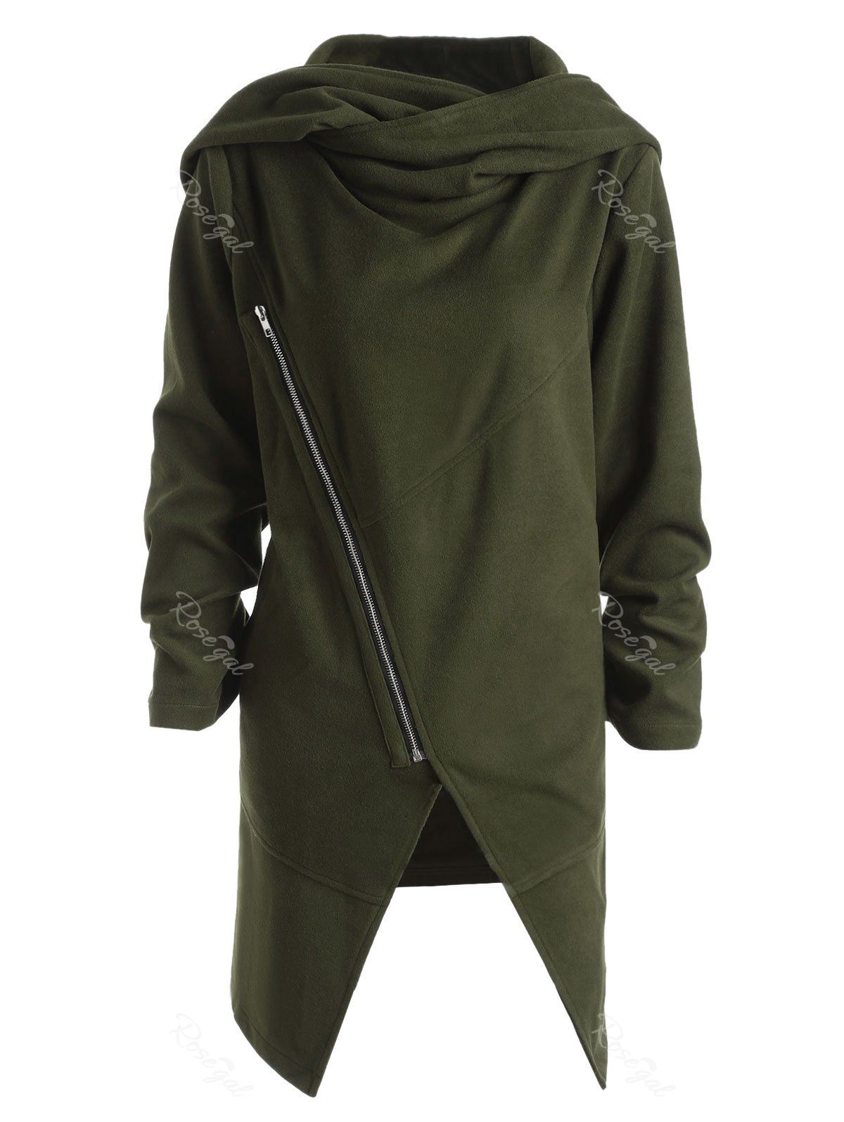 

Plus Size Wool Blend Hooded Front Slit Coat, Army green