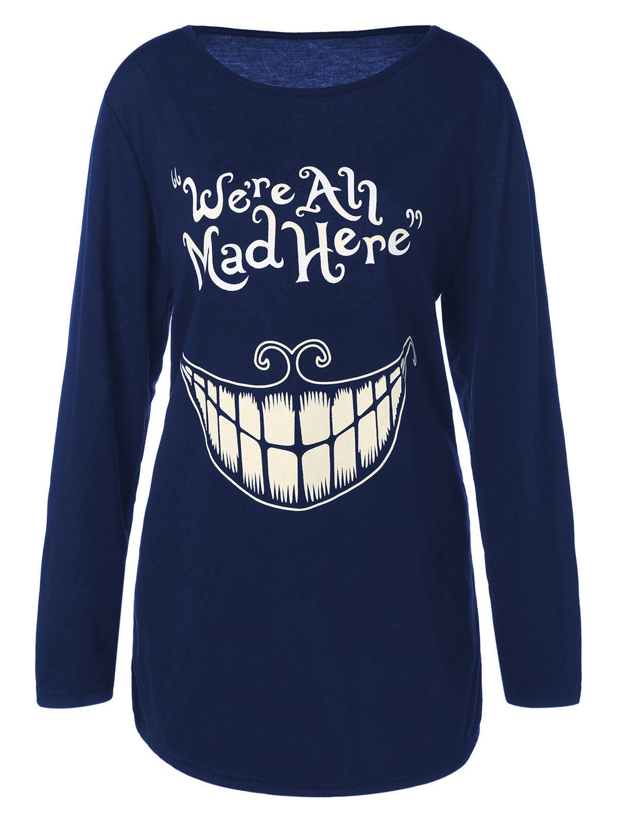 

Plus Size Teeth and Letter Print T-shirt, Deep blue