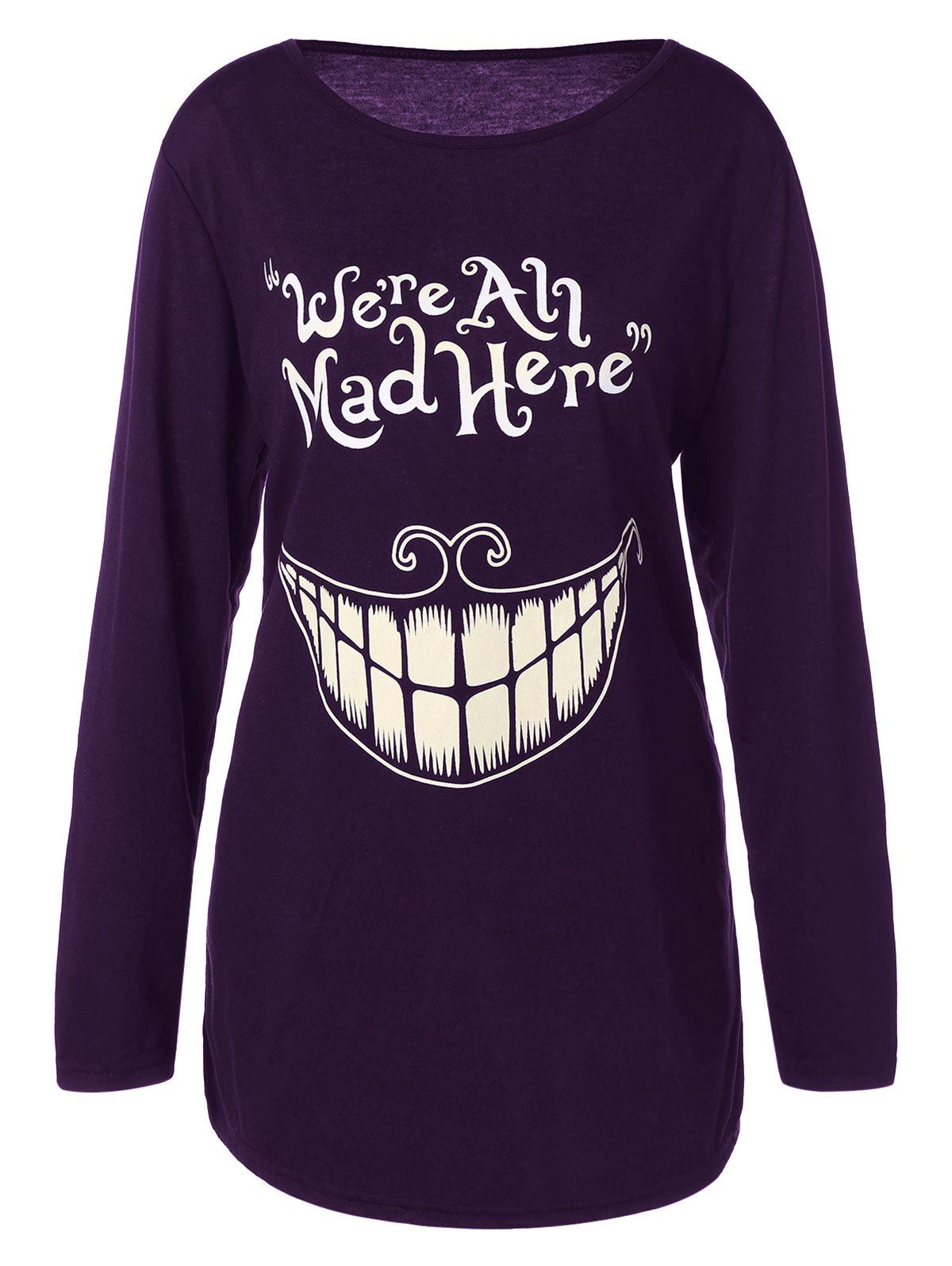 

Plus Size Teeth and Letter Print T-shirt, Purple
