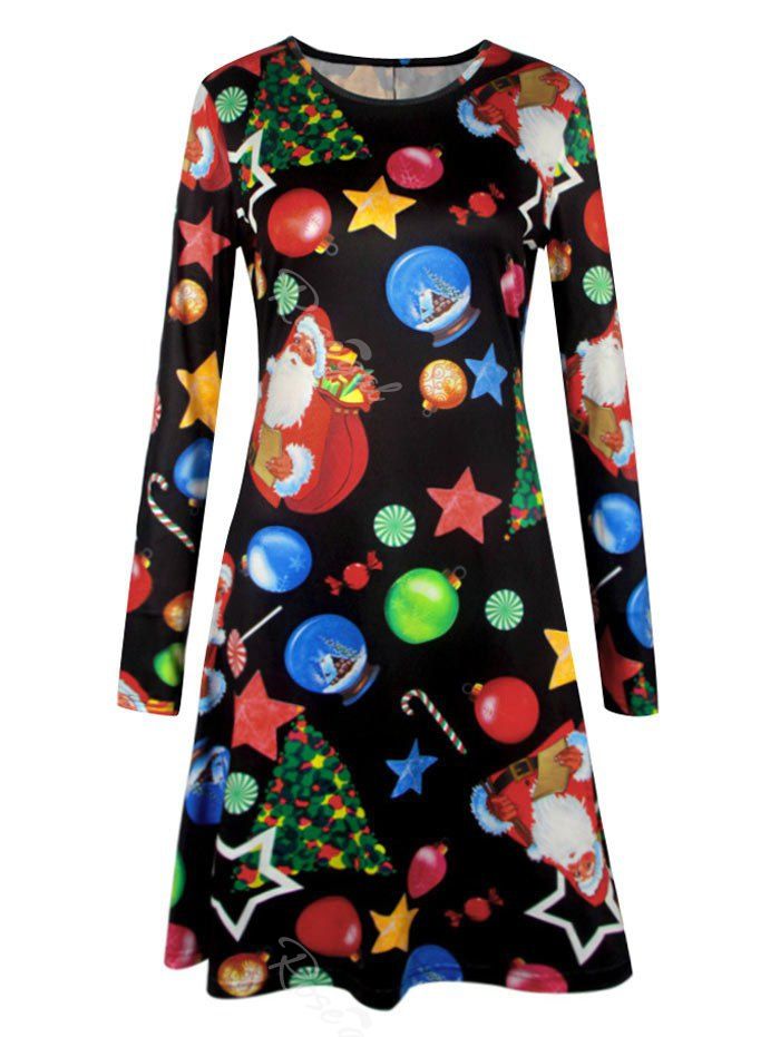 

Plus Size Christmas Candy Tree Printed Dress, Black