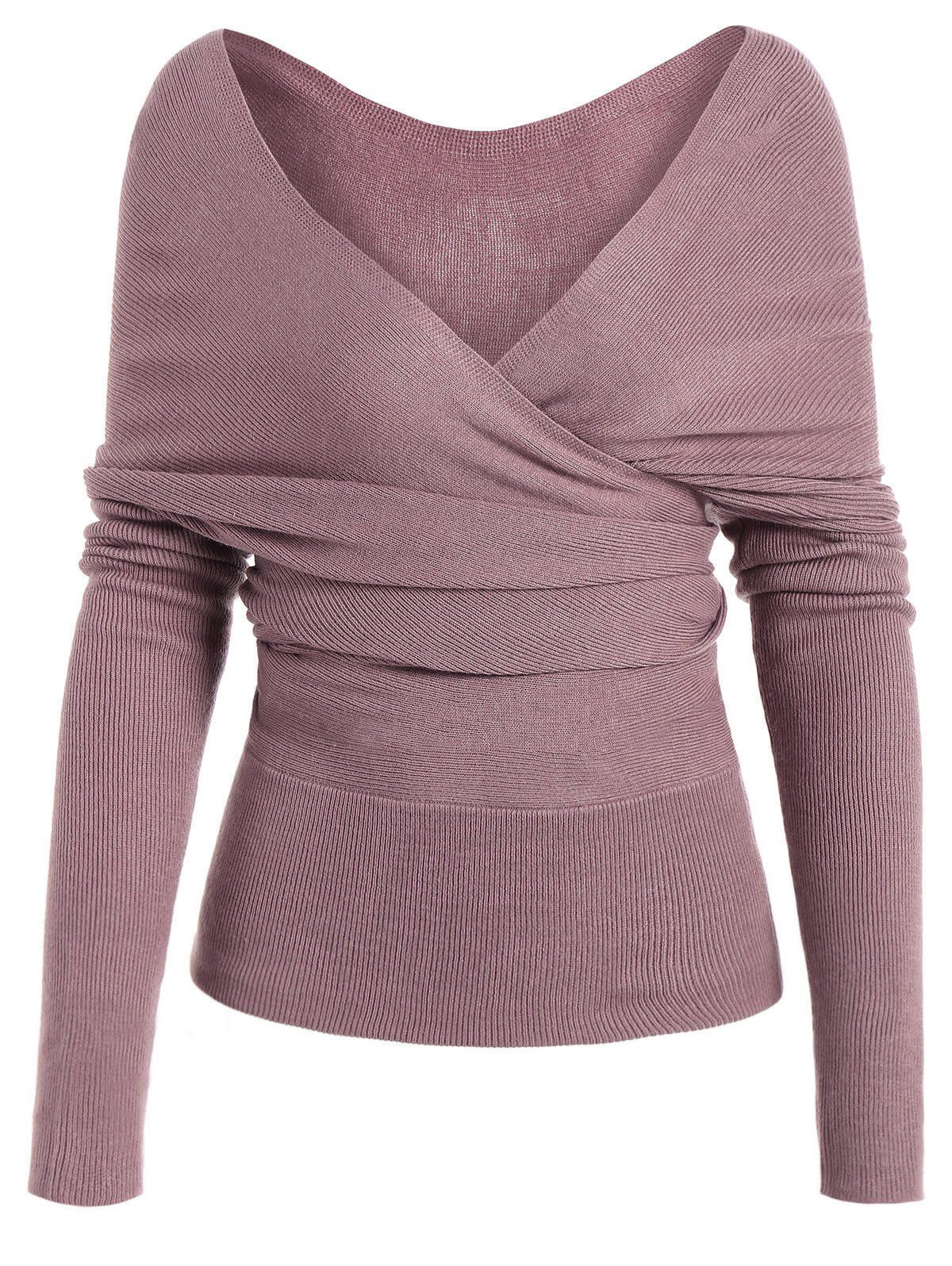 

Low Cut Surplice Knitted Top, Pinkish purple