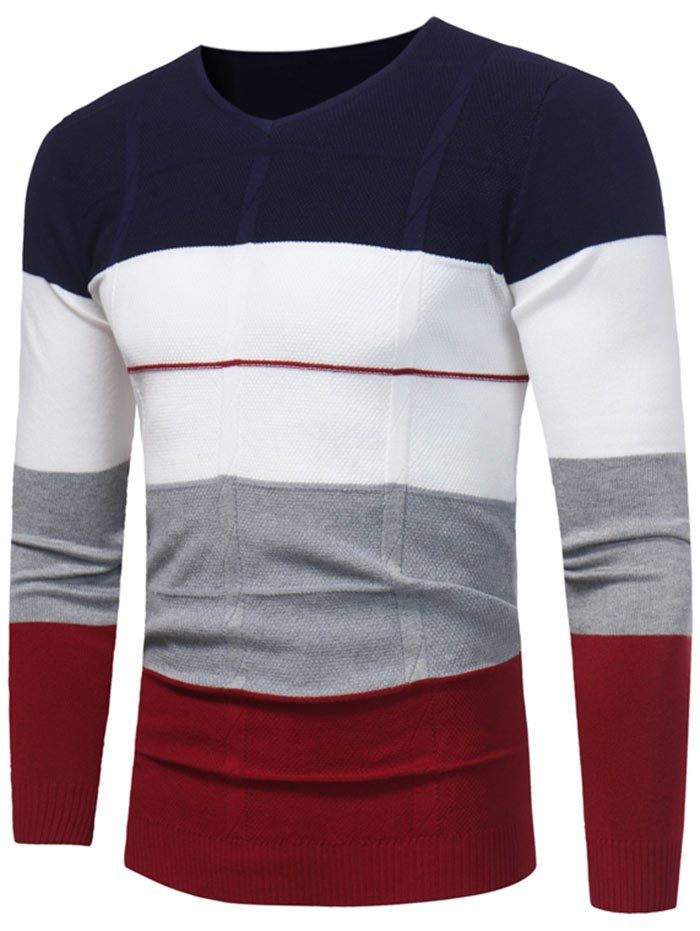 

Color Block V Neck Jumper, Purplish blue