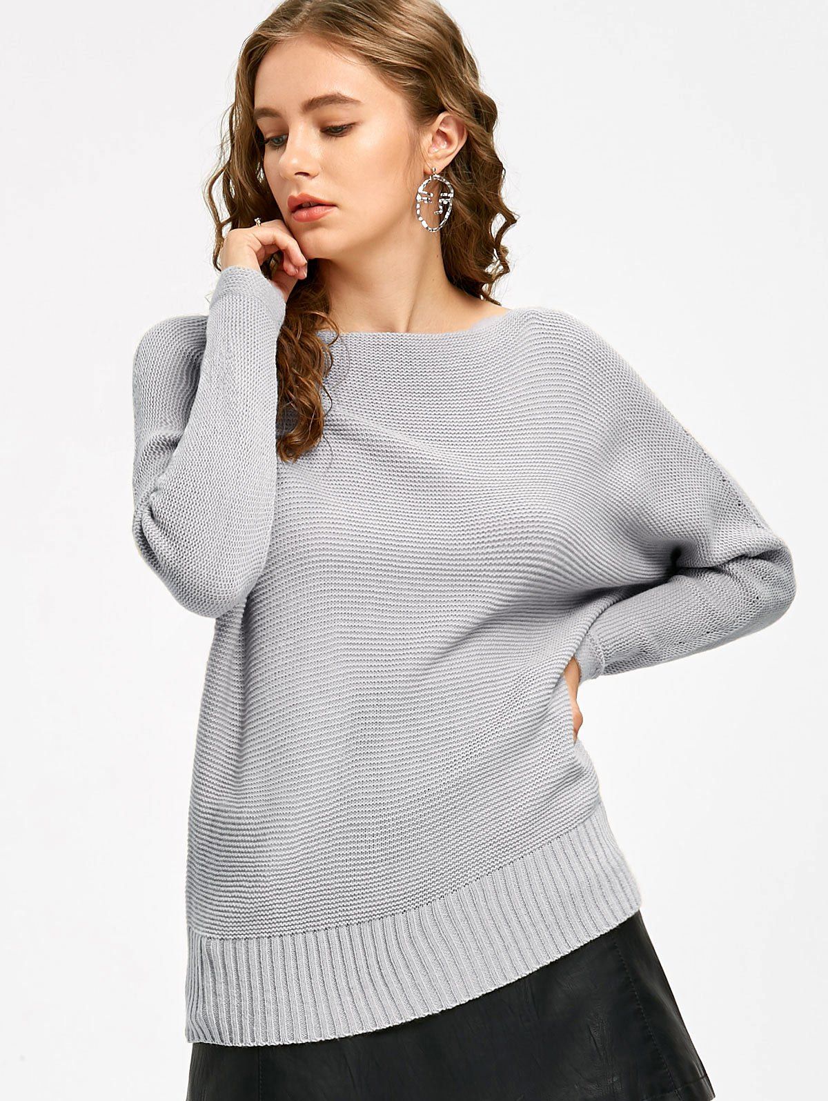 

Batwing Sleeve Slash Neck Casual Sweater, Gray