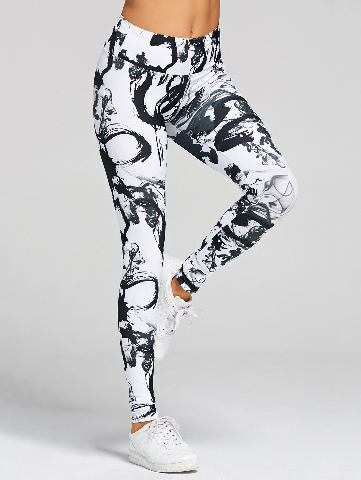 

Printed Skinny High Waisted Yoga Leggings, White and black