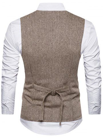 

Double Breasted Belt Design Waistcoat, Khaki