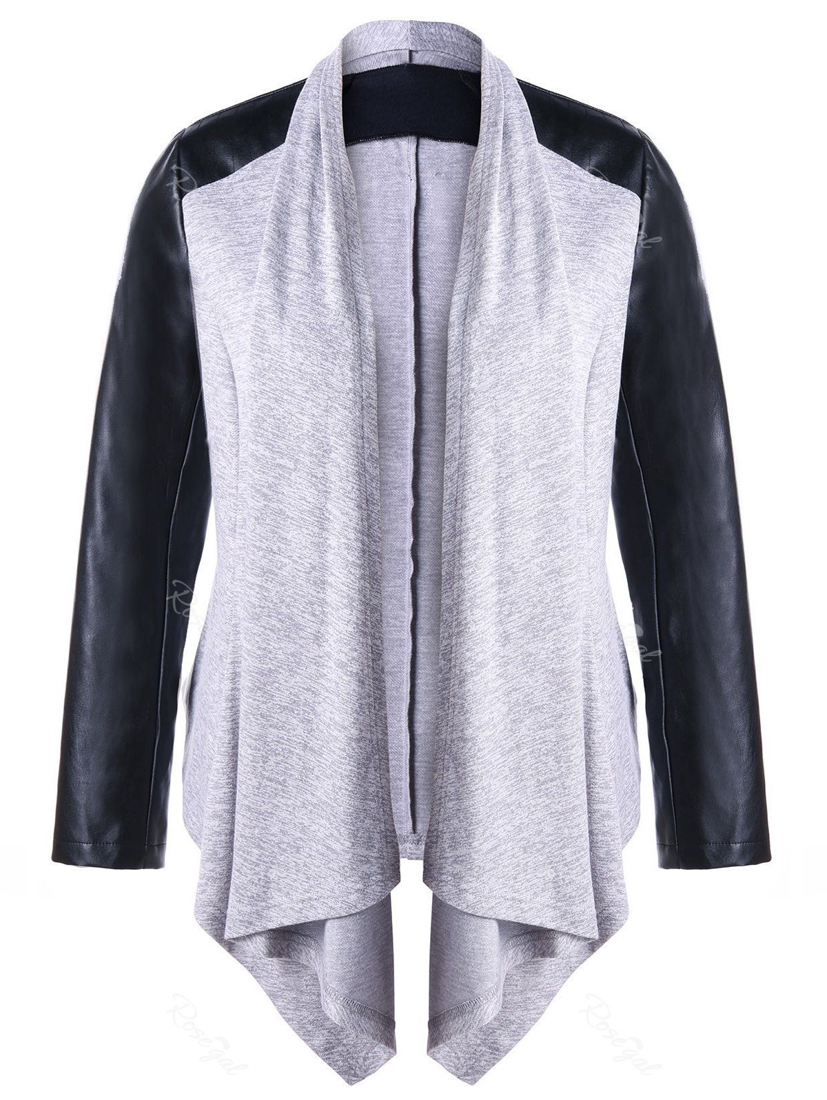 Plus Size Raglan Sleeve Faux Leather Coat, Gray