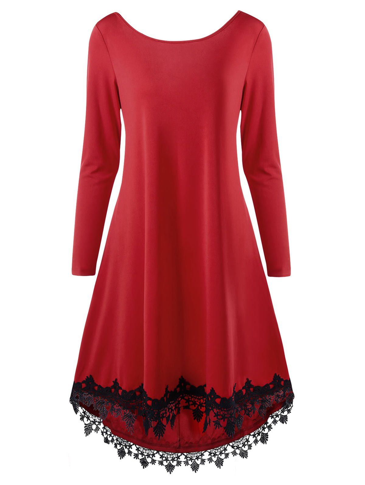 

Open Back High Low Lace Trim Dress, Red