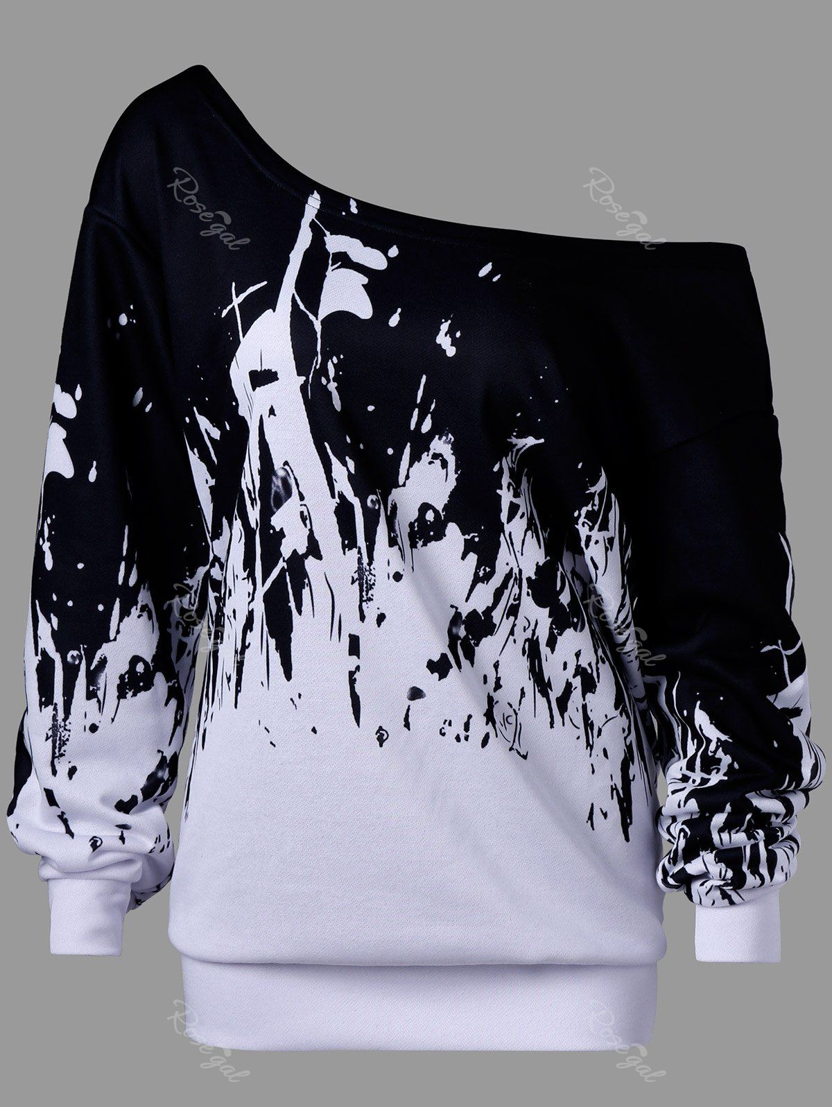 

Monochrome Plus Size Skew Collar Sweatshirt, Black