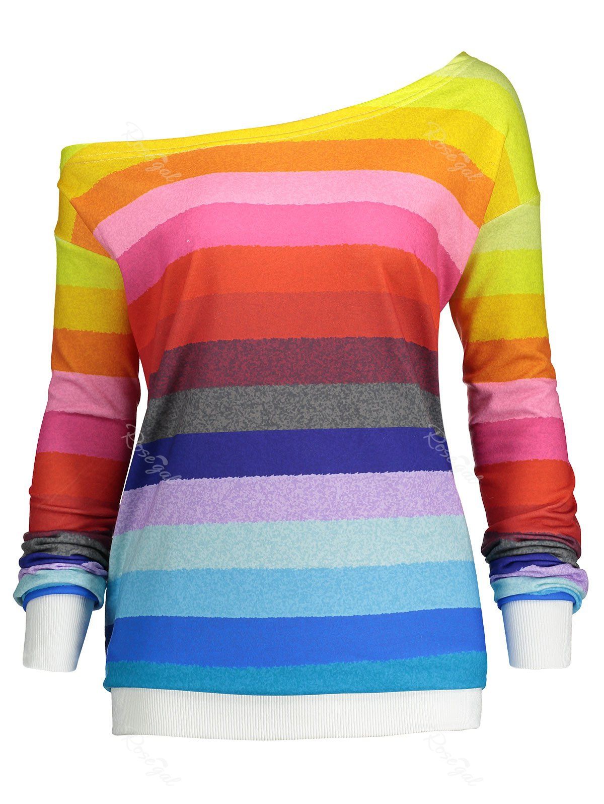 

Rainbow Print Plus Size One Shoulder Sweatshirt