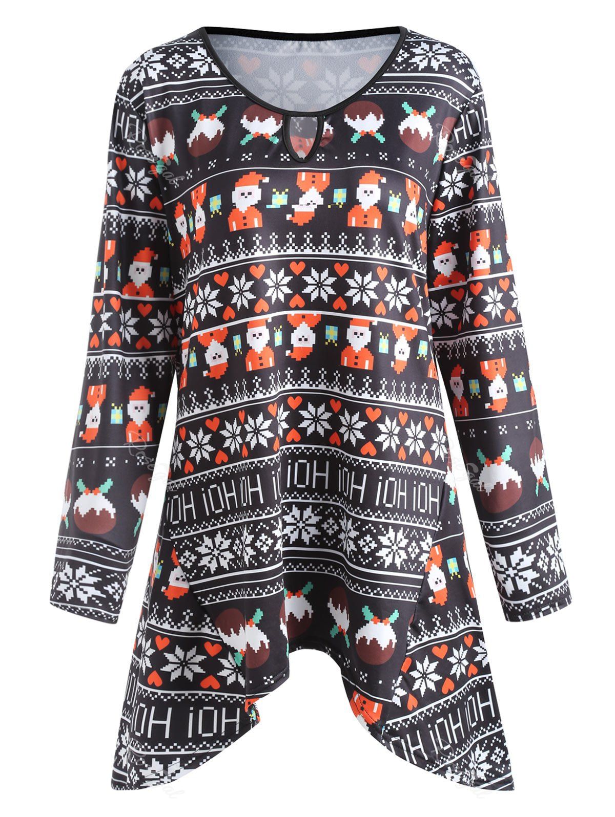 

Plus Size Father Christmas Printed Swing Cutout T-shirt, Floral