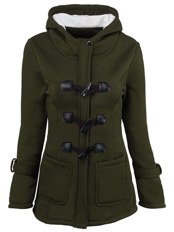 

Hooded Duffle Coat with Front Pockets, Army green