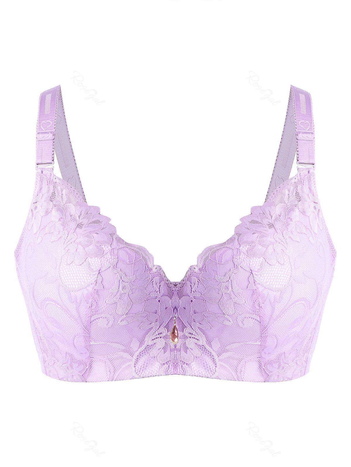 

Underwire Push Up Plus Size Floral Lace Bra, Purple