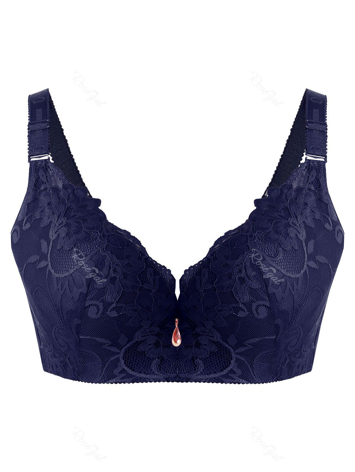 Soutien-gorge Dentelle Floral Grande Taille Push-Up à Armature En BLUE