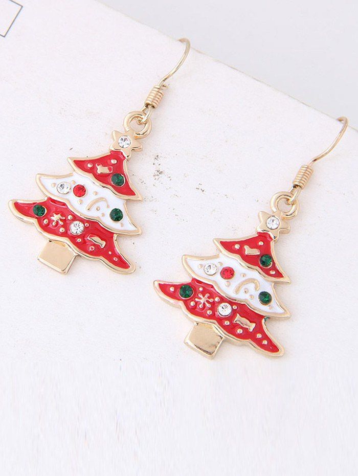

Faux Gem Star Chrismas Tree Design Hook Earrings, Red