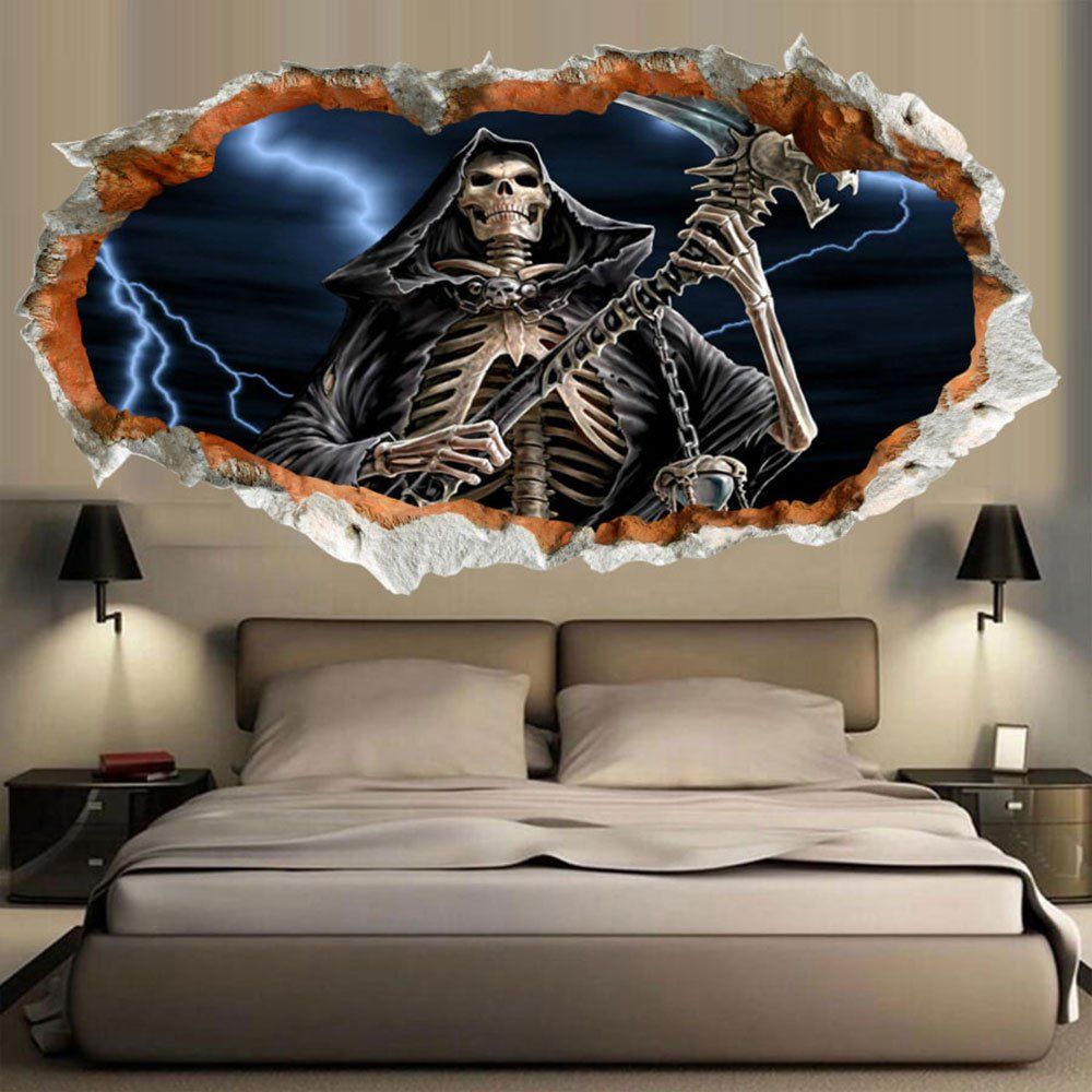 

3D Halloween Death Waterproof Wall Decal, Black blue