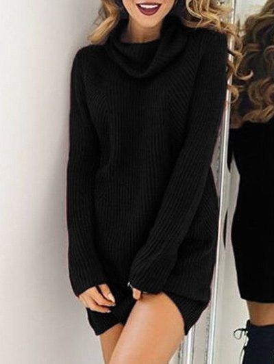 

Turtleneck Sweater Shift Dress, Black