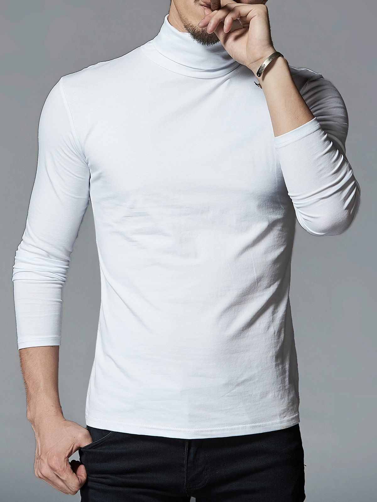 [23% OFF] High Neck Stretch Long Sleeve T-shirt | Rosegal