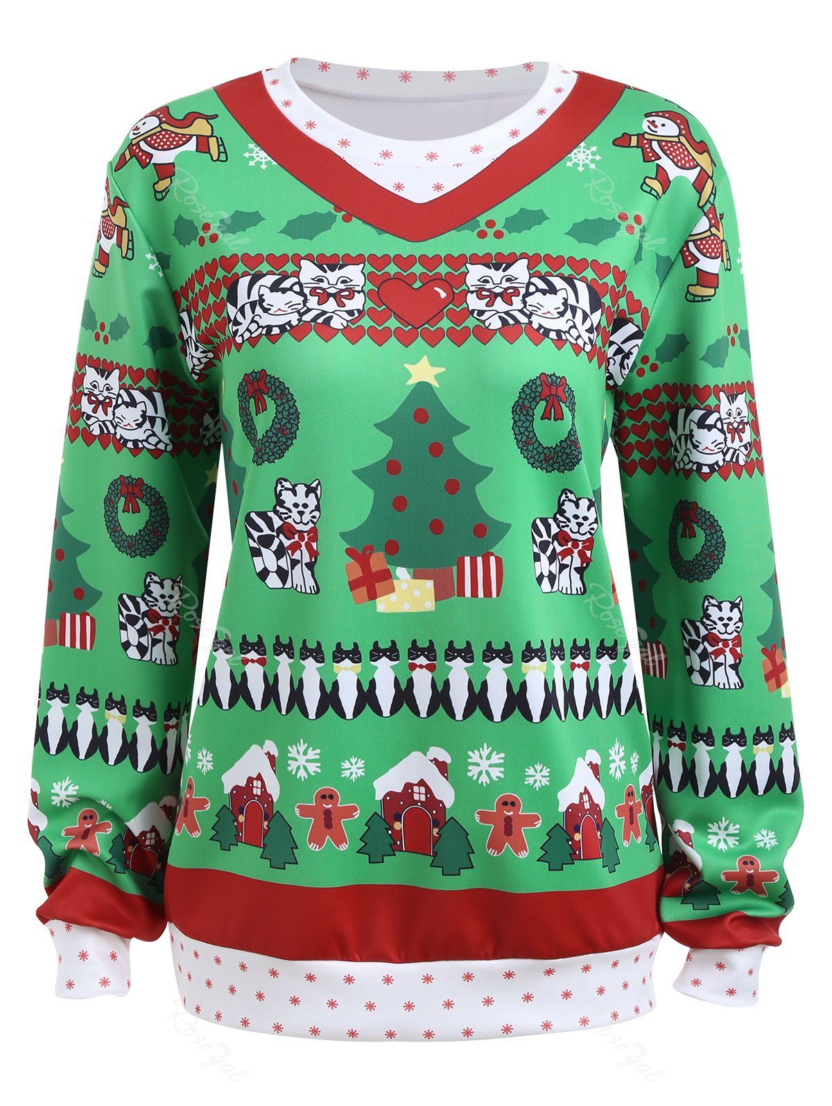 

Plus Size Funny Christmas Tree Kitten Sweatshirt, Green