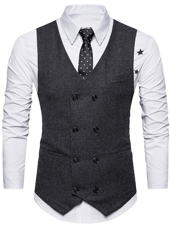 [41% OFF] Double Breasted Belt Design Waistcoat | Rosegal