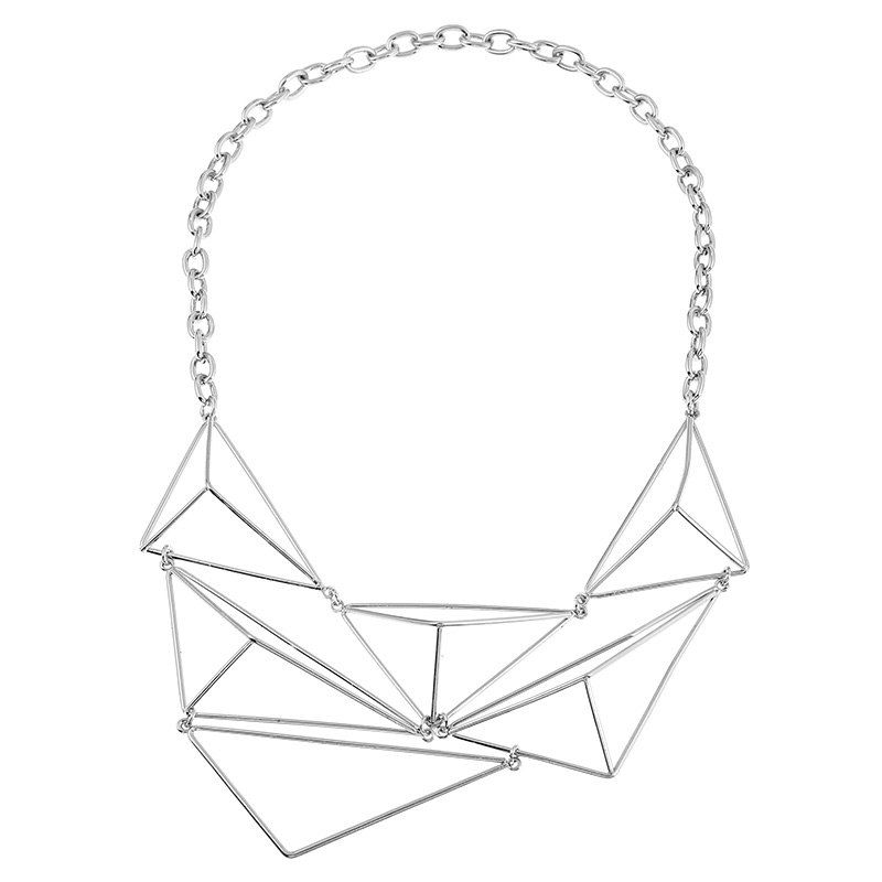 

Geometric Triangle Shape Design Chunky Necklace, Silver