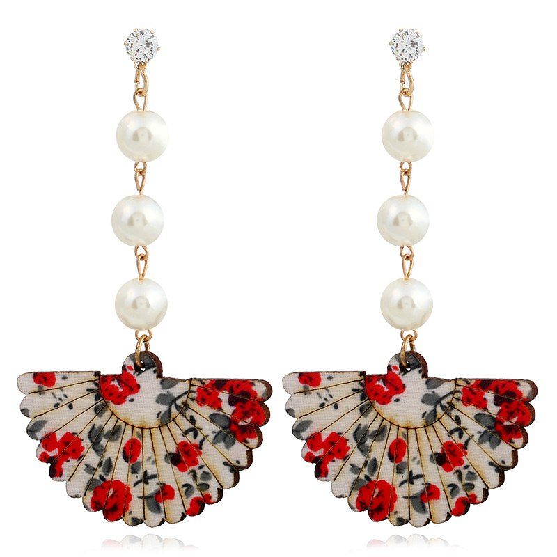 Affordable Rhinestone Pearl Design Flower Fan Shape Drop Earrings  