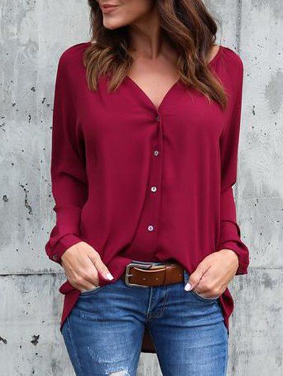 

Chiffon V Neck Tunic Blouse, Wine red