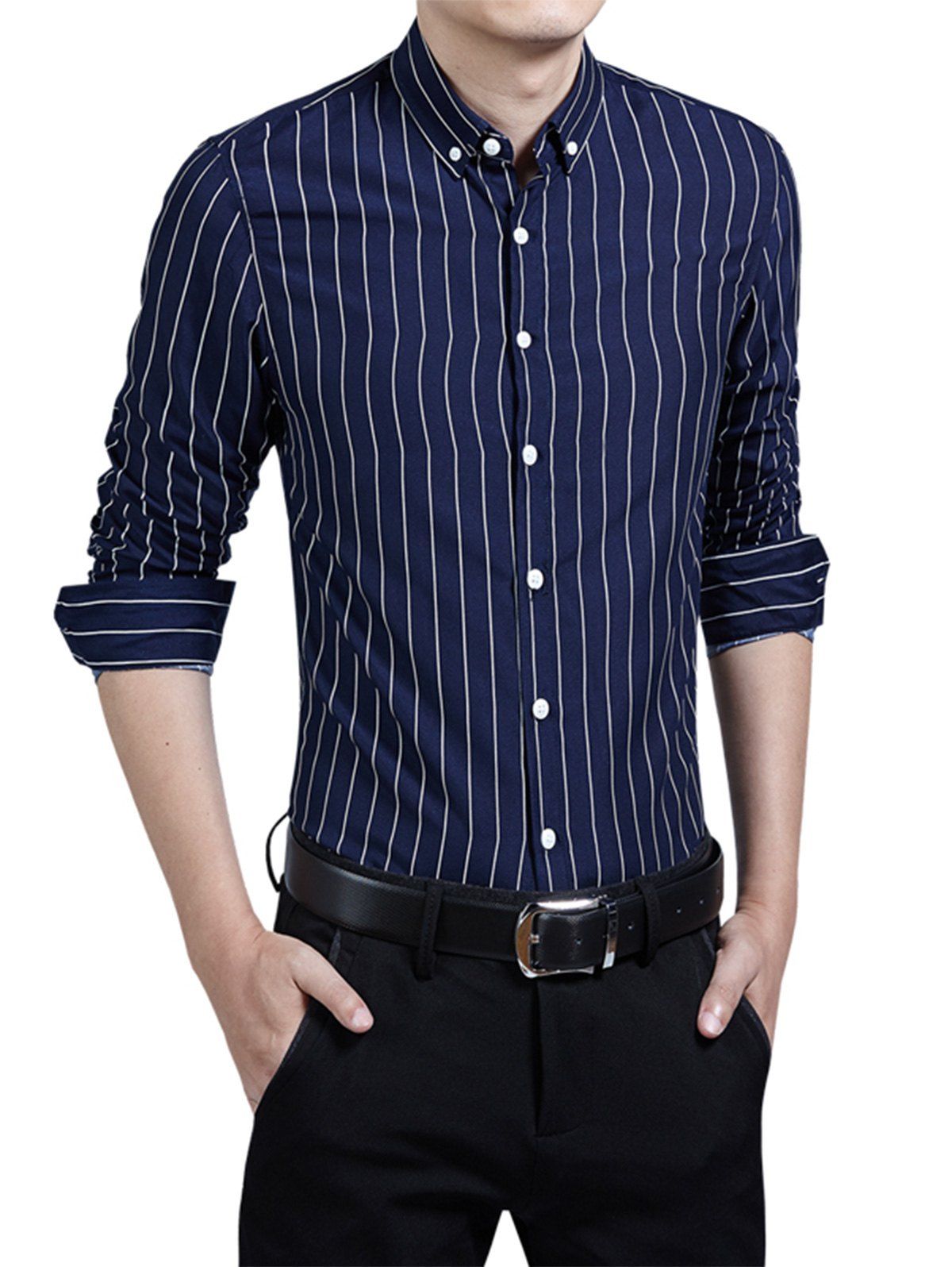 [38% OFF] Vertical Stripe Button Down Shirt | Rosegal