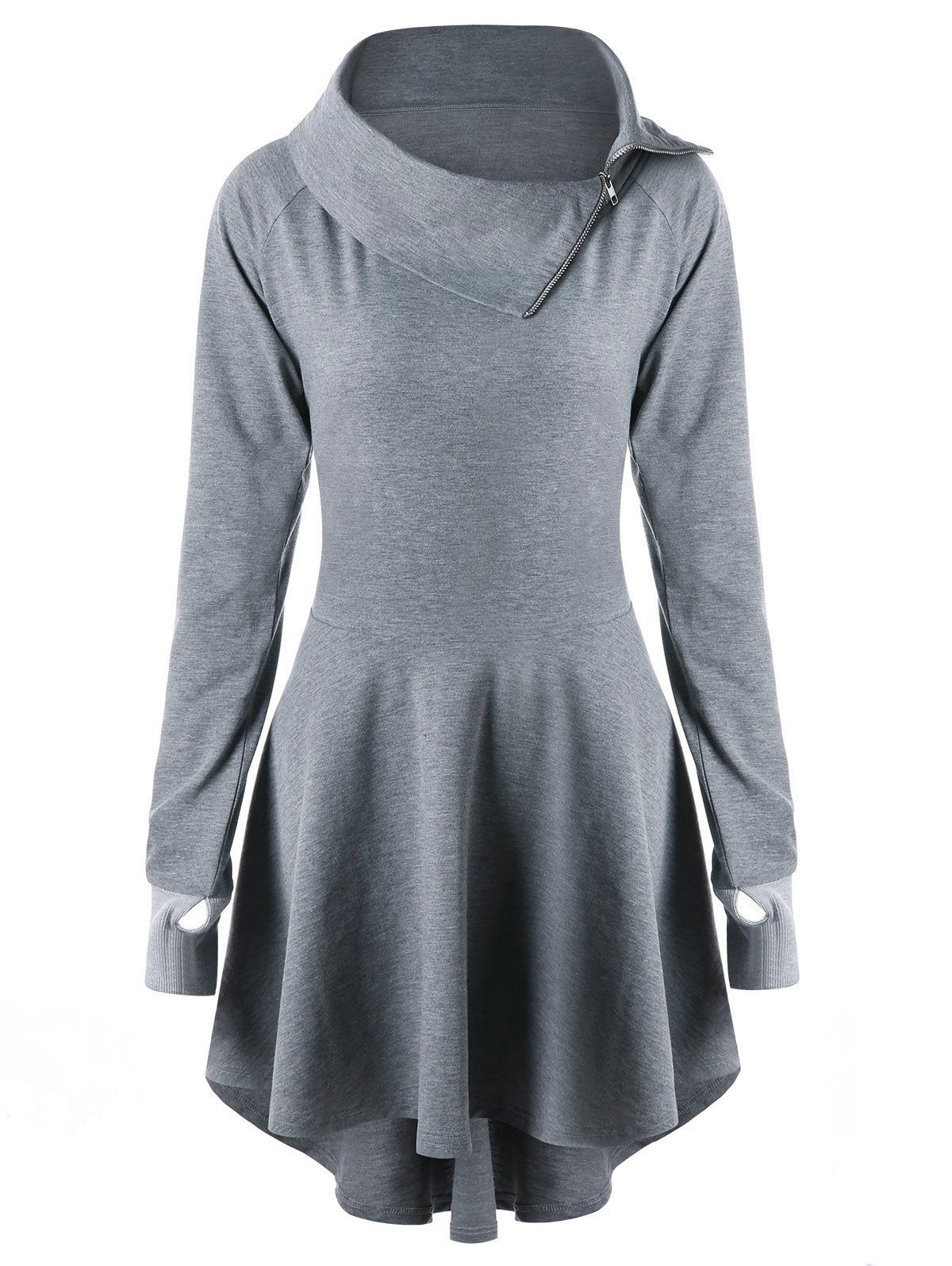 

Lace Up Raglan Sleeve Mini Swing Dress, Gray