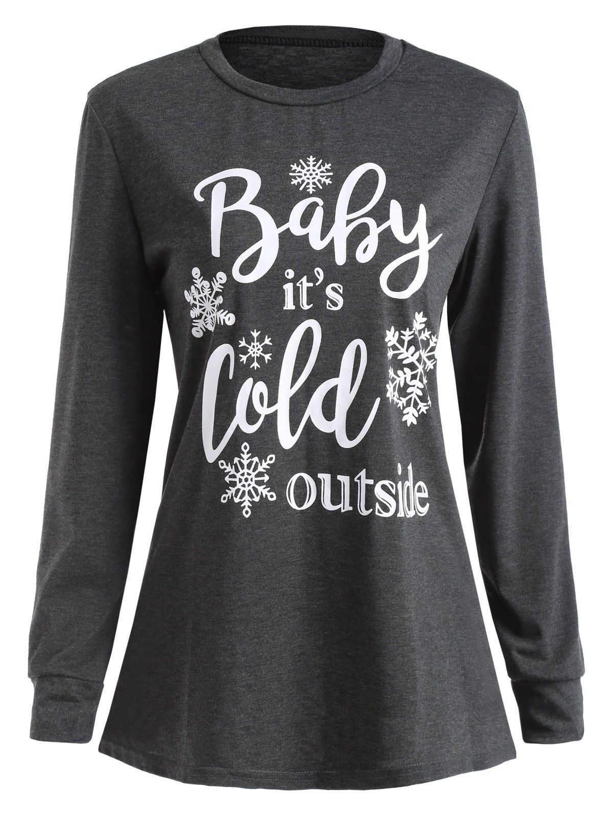 

Letter Print Snowflake Christmas Sweatshirt, Gray