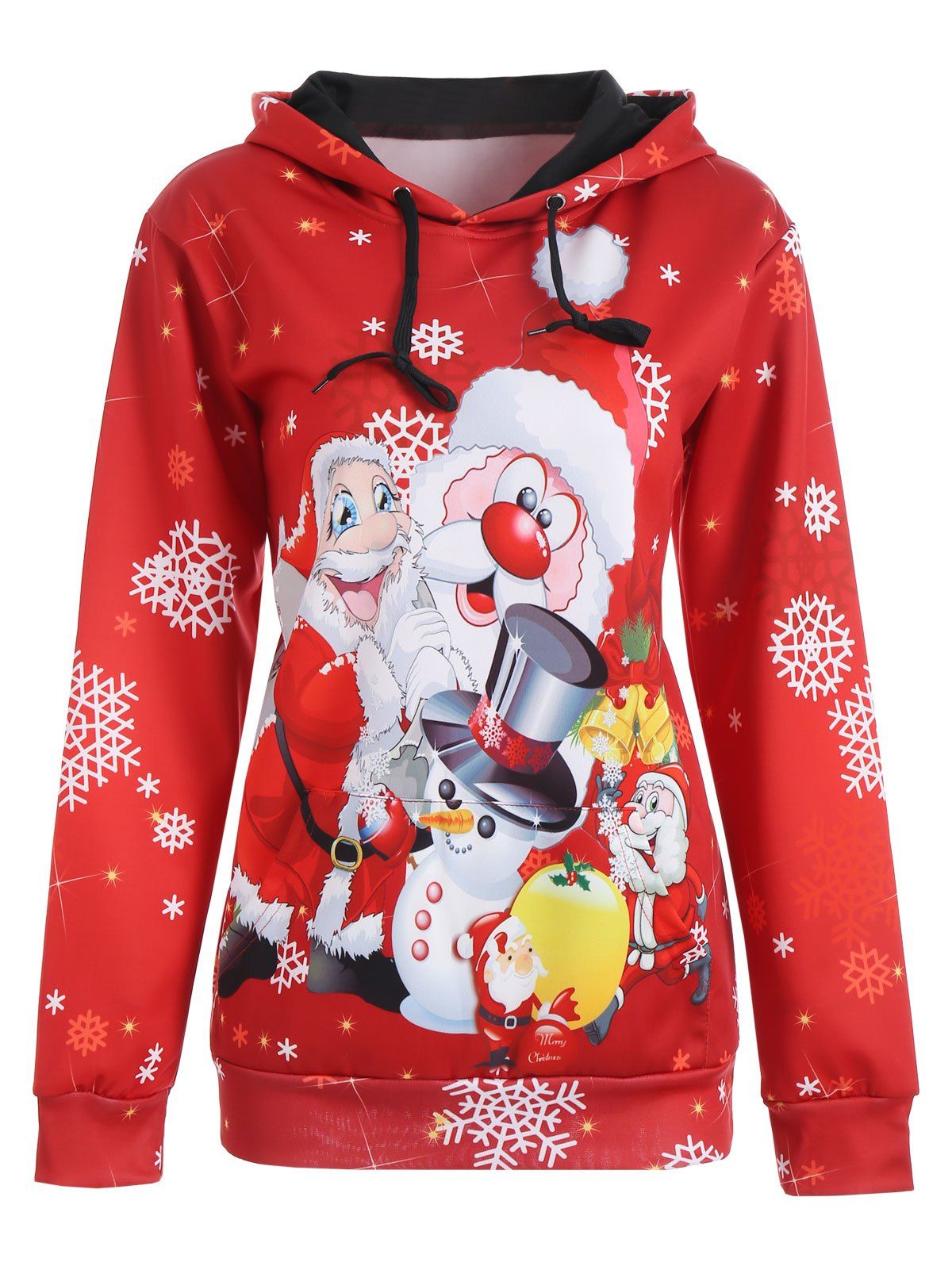 

Christmas Santa Claus Snowman Snowflake Hoodie, Red