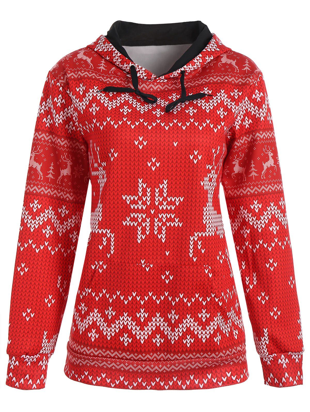 

Christmas Elk Snowflake Kangaroo Pocket Hoodie, Red