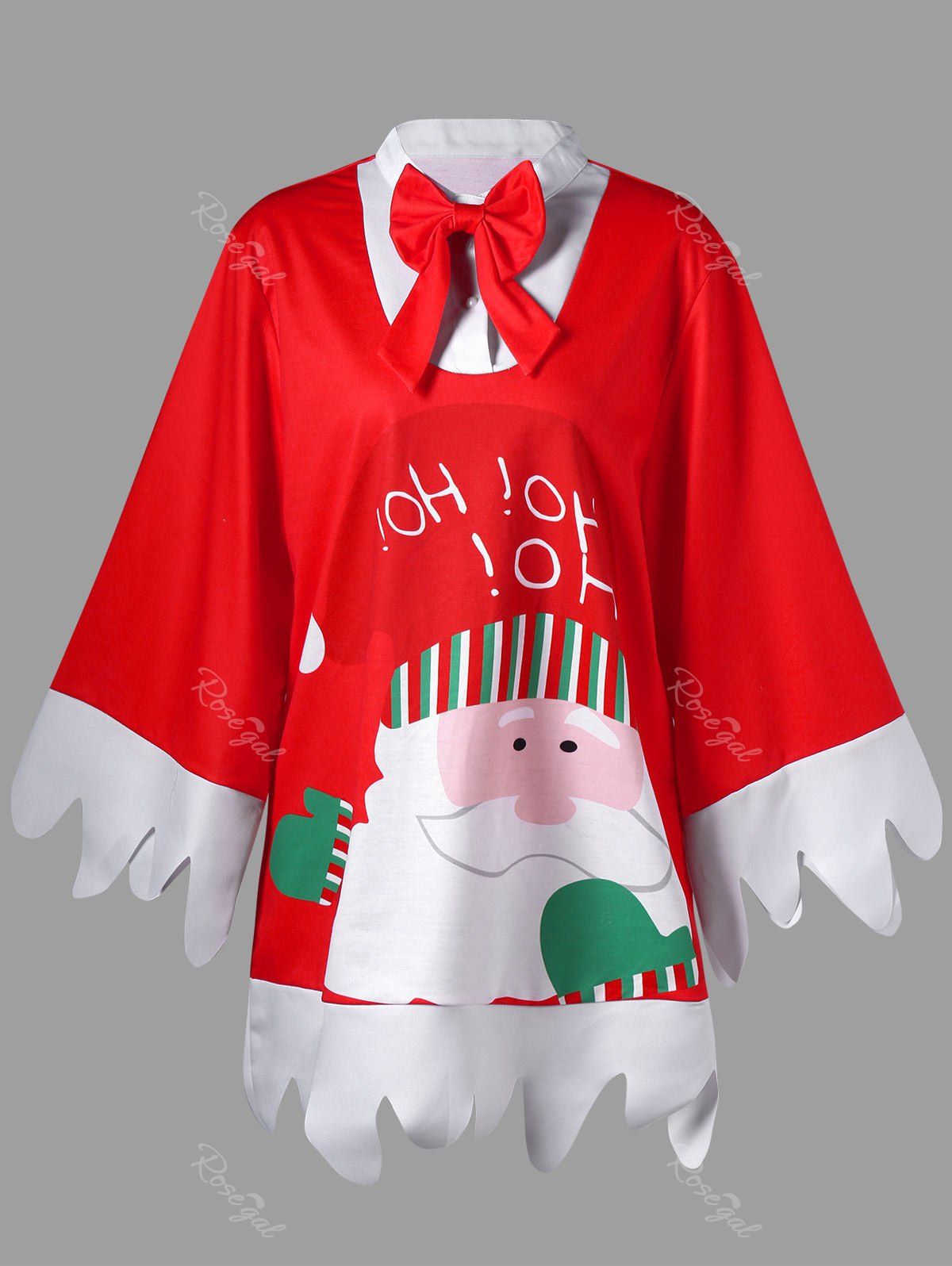 

Christmas Plus Size Bow Tie Serrated Top, Red