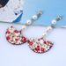 Rhinestone Pearl Design Flower Fan Shape Drop Earrings -  