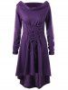 Hooded Lace-up Long Sleeve High Low Dress -  