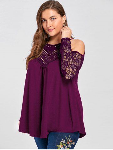 

Plus Size Lace Panel Cold Shoulder Top, Purple