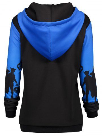 

Plus Size Halloween Bat Moon Print Hoodie with Pocket, Blue