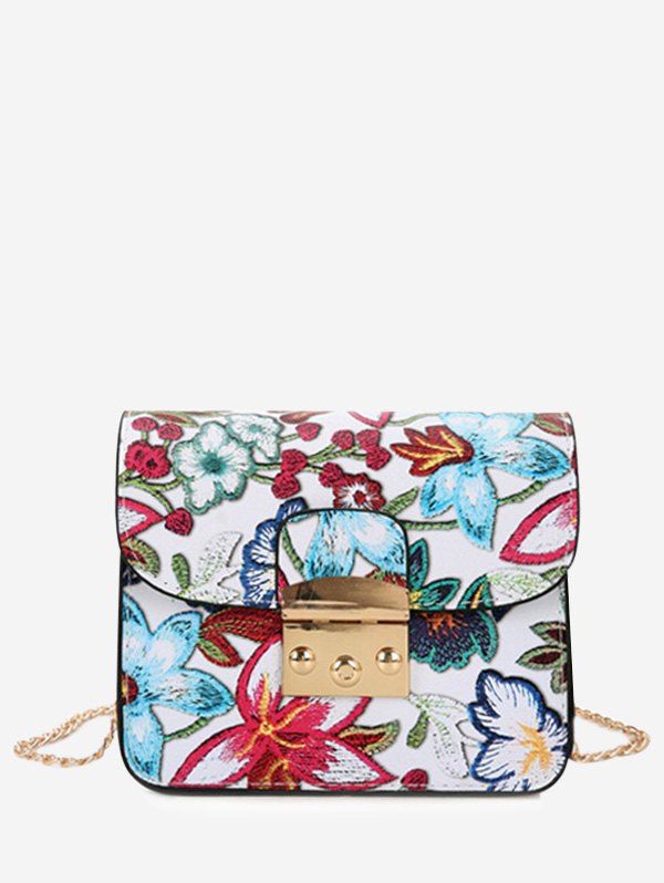 

Floral Mini Chain Crossbody Bag, White
