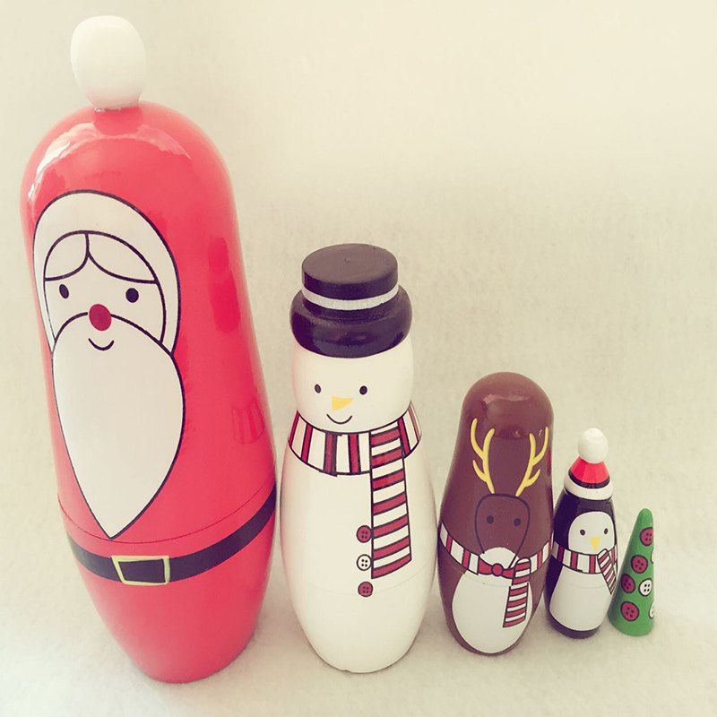 

Christmas Santa Snowman Deer Wooden Matryoshka Dolls, Colormix