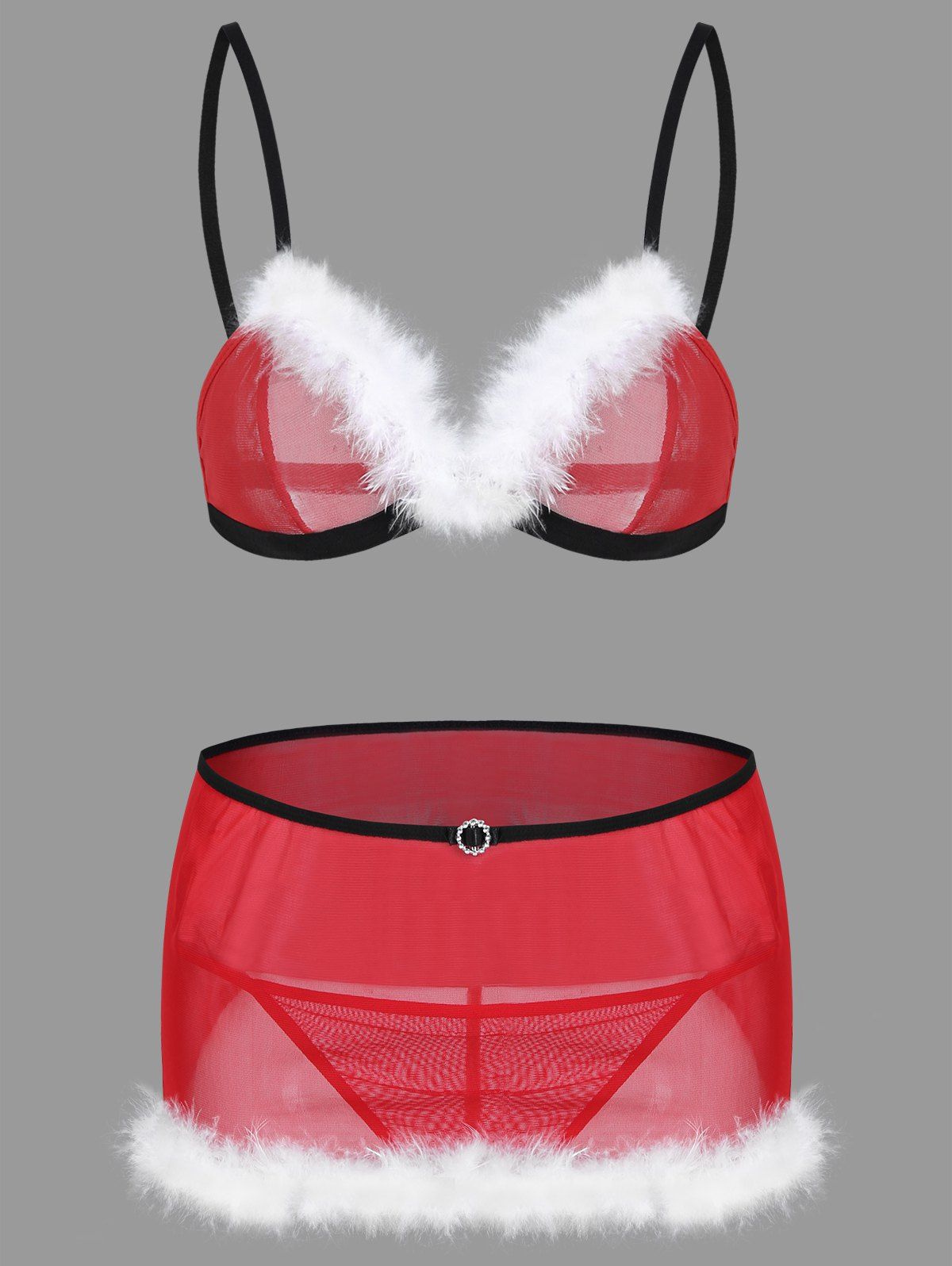 

Christmas Mesh Feather Bralette Costume, Red