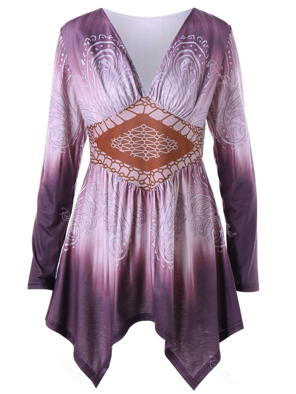 

Plus Size Ombre Paisley Empire Waist Tunic Top, Dark violet