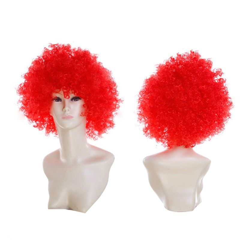 

Short Fluffy Afro Curly Clown Fans Carnival Party Wig, Red